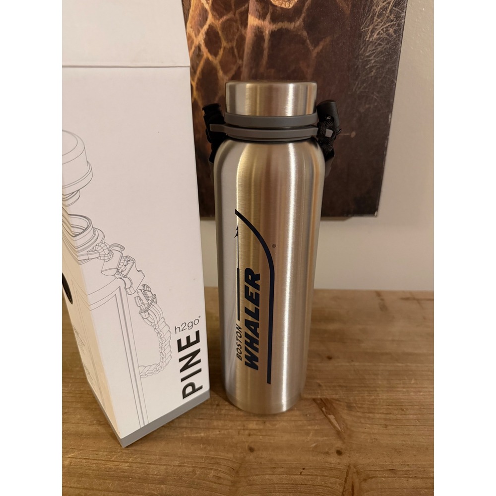 h2go PINE Boston Whaler 32oz Stainless Steel Thermal Water Bottle Silver New